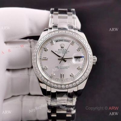 Rolex Day Date Replica Special Edition Stainless Steel Diamond Bezel Watch 36mm